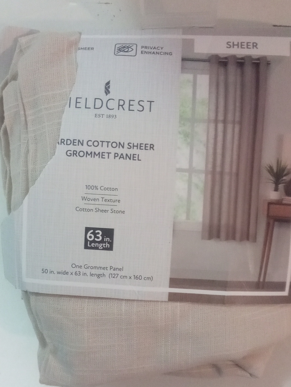 Fieldcrest Cotton Sheer Grommet Panel Curtain - Stone NWT $55